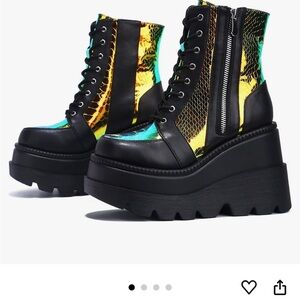 Black Holographic Platform Ankle Boots